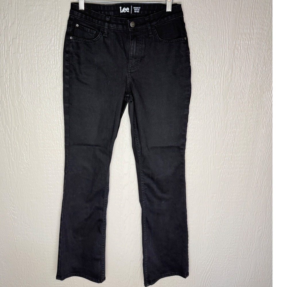 Lee Regular Fit Bootcut Jeans Black Mid Rise Stretch Denim Size 6 Women's